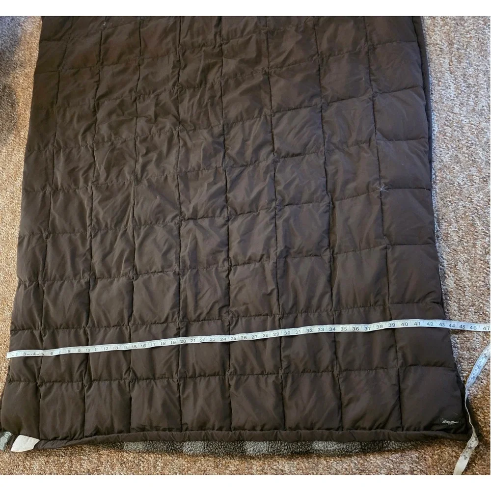 Eddie Bauer Down Throw Blanket One Size Brown Plaid Quilted Sherpa Reversible